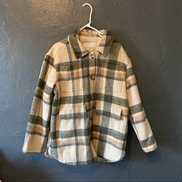 ae oversized plaid button up jacket